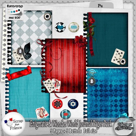 AN ENIGMATIC AND WONDERWORLD JOURNAL PAGES AND BUTTONS PACK - Click Image to Close