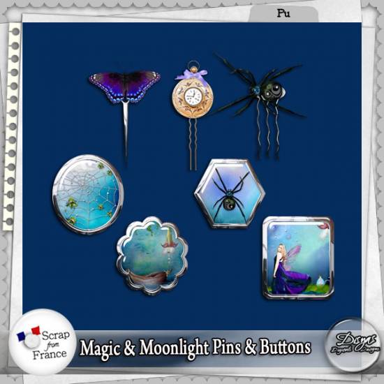 MAGIC AND MOONLIGHT PINS AND BUTTONS PACK - FULL SIZE