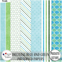 Dazzling Blue and Green Patterned Papers by Mystery Scraps
